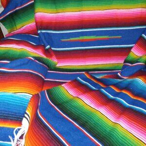 Mexican Colorful Wool Blanket Serape Saltillo Vintage Native American-Used